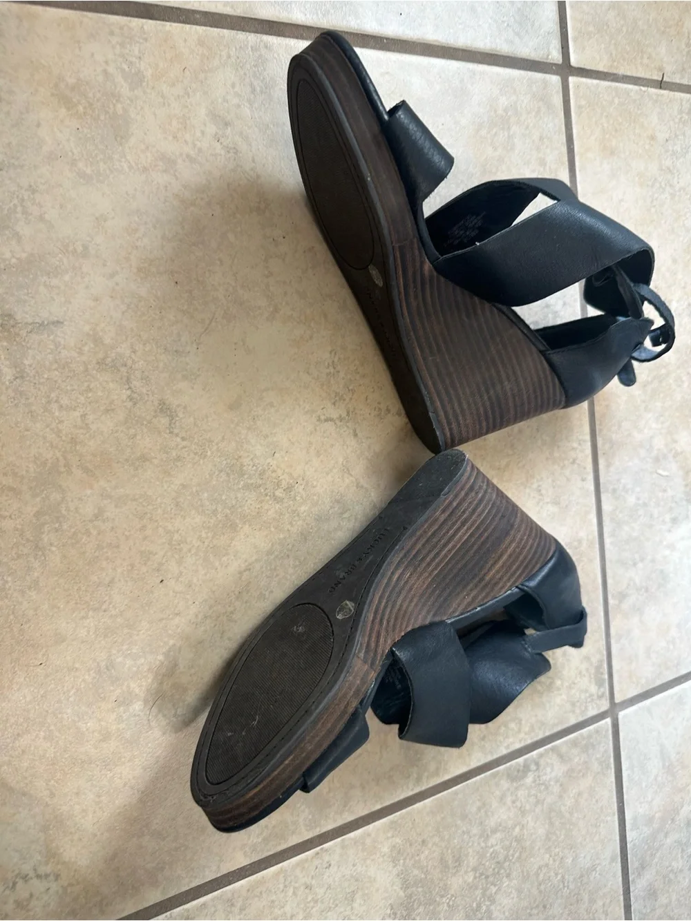 Lucky Brand Black Crisscross Wedge Sandals with Ankle Strap